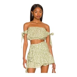 Eberjey Garden Andy Off Shoulder Blouse & Garden Domi Skirt in Pear Garden M NWT